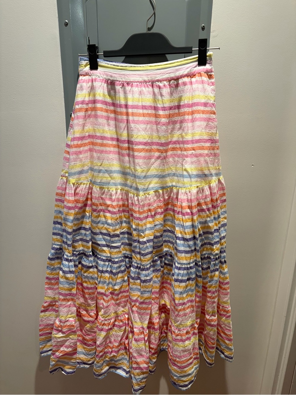 Banjanan Pink Multicolor Tiered Stripe Maxi Skirt